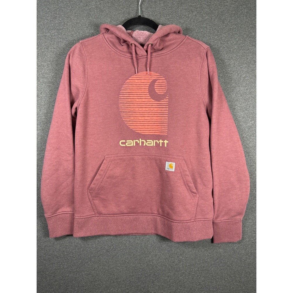 Carhartt Relaxed Fit Hoodie Mauve Heather Graphic Women Small running hiking